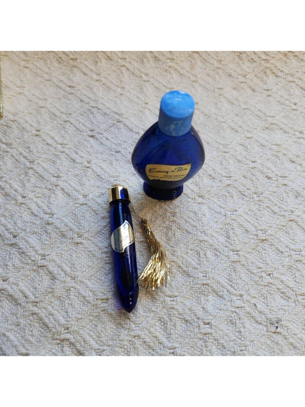 Rare Vintage Evening In Paris Eau De Toilette Set In Iconic Blue Bottles With Go